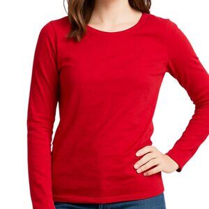 Talbots Top Minimalist Long Sleeve Tee Holiday Christmas Pima Cotton Red Large